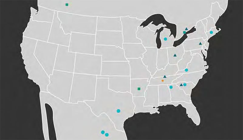 Map of Alleguard facility locations across the United States, Canada, and Mexico
